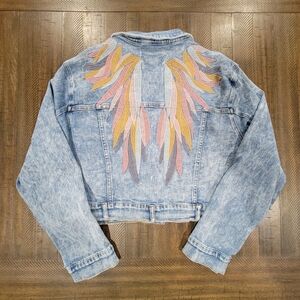 Austin‎ Landing acid wash look embroidered angel wings denim jeans jacket size M